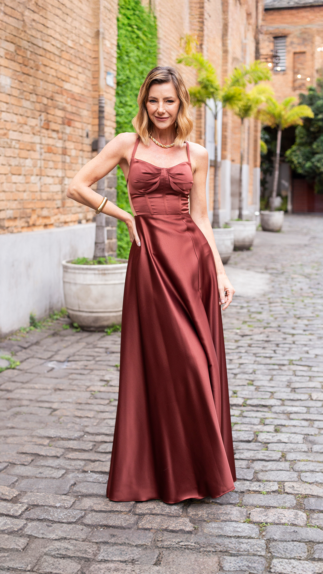 VESTIDO LONGO VOAL CORSELET ALÇA FINA